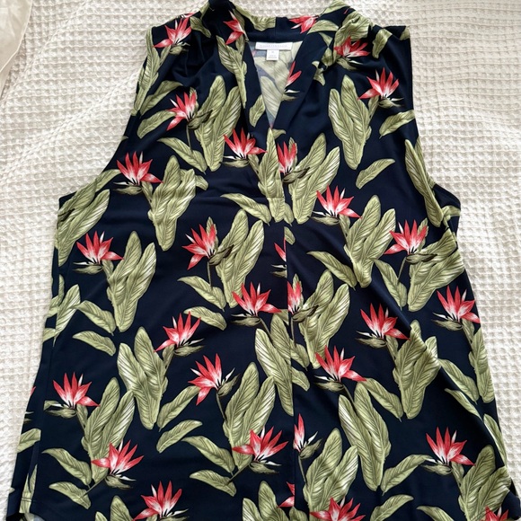 Floral Charter Club Sleeveless Top with Tropical Print Navy Floral - Picture 1 of 2